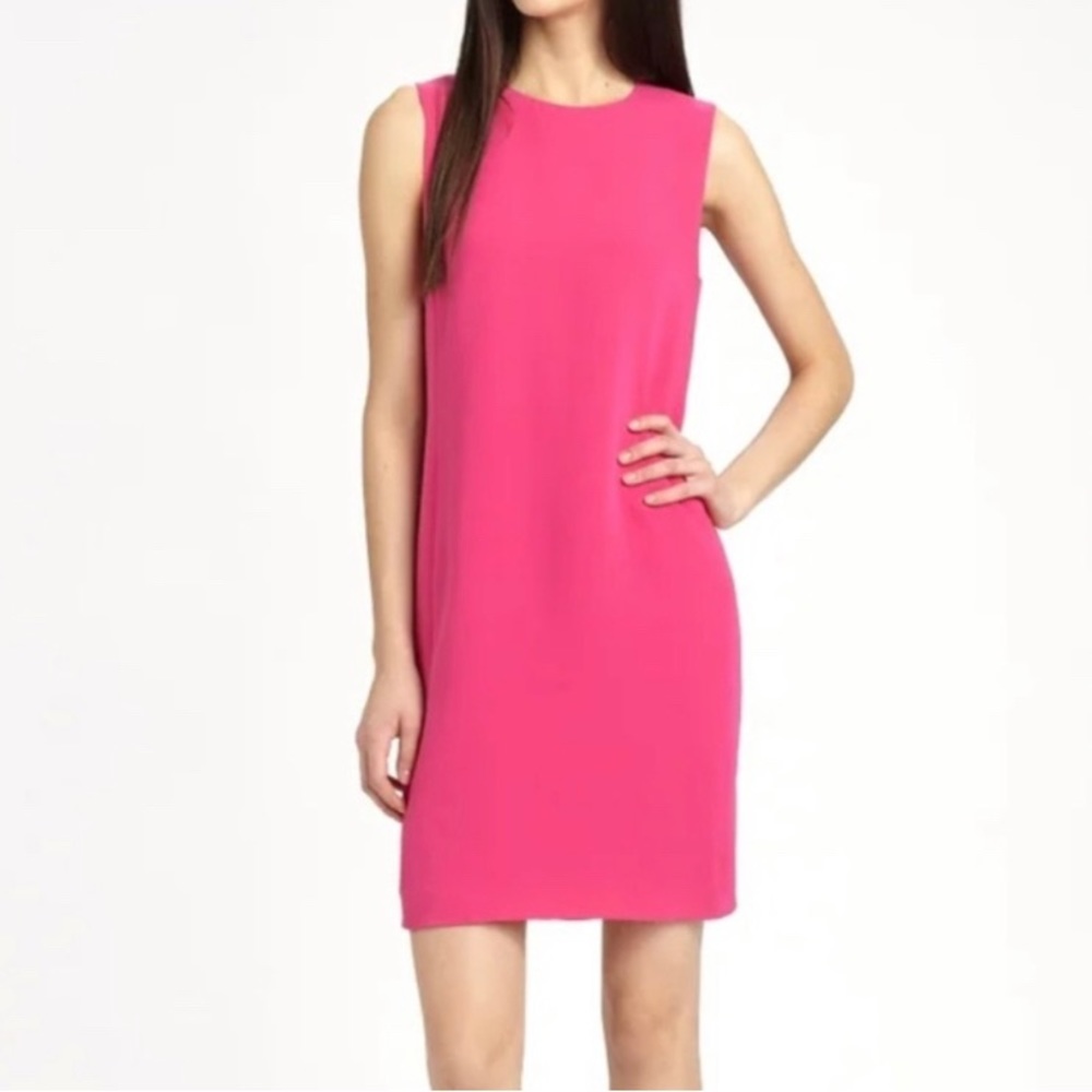 Cynthia Rowley 100% Silk Barbie Pink shift dress size 10 Mod silhouette